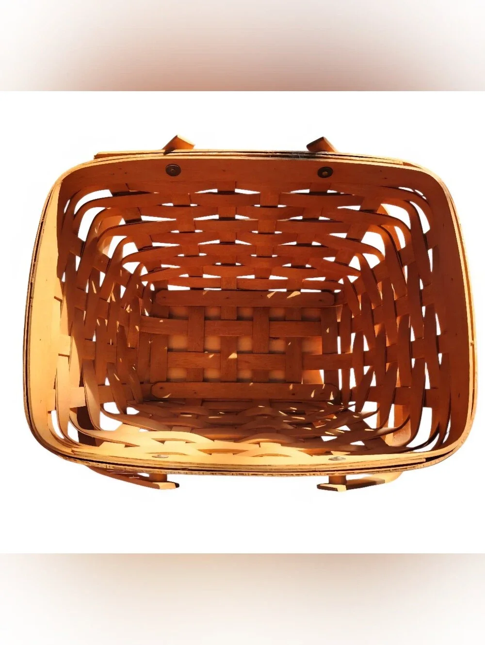 Longaberger Brown Woven Basket with Red Plaid Liner